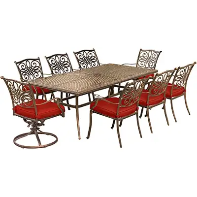 Hanover TRAD9PCSW2-RED Dining Set, Red - cast aluminum outdoor dining sets for 8 - B079M7BT66