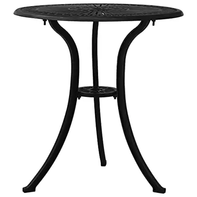 (Fast Delivery) Cast Aluminum Dining Table Outdoor Retro Bistro Table Round Dining Table with Umbrella Hole for Patio or Garden Garden Table Black 24.4