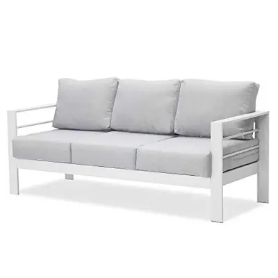 Wisteria Lane Patio Furniture Aluminum Sofa, All-Weather Outdoor 3 Seats Couch, White Metal Chair with Light Grey… - cast aluminum sofas - B08CHF9N55