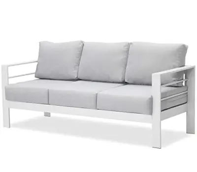 Odoor Direct Patio Furniture Aluminum Patio Sofa, 3 Seats Metal Outdoor Couch with Cushion (White & Light Grey) - cast aluminum outdoor sofas - B0B8DCHJGF