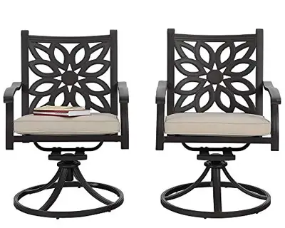 PHI VILLA Outdoor Swivel Rocker Patio Dining Chairs Set of 2 Cast Aluminum Extra Wide Furniture Chair with Cushion - cast aluminum outdoor swivel chairs - B07RMD8CST