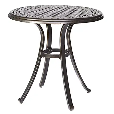 dali Bistro Table, Square Cast Aluminum Round Outdoor Patio Dining Table 28