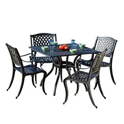 Christopher Knight Home Hallandale Cast Aluminum Outdoor Dining Set, 5-Pcs Set, Black Sand - cast aluminum patio dining sets - B00IYY9PMI