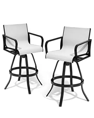 Pellebant Swivel Bar Stools Set of 2, Indoor Outdoor Bar Height Chairs with Sunbrella Fabric and Aluminum Frame, All… - cast aluminum patio furniture with sunbrella cushions - B0BWRH6RSF