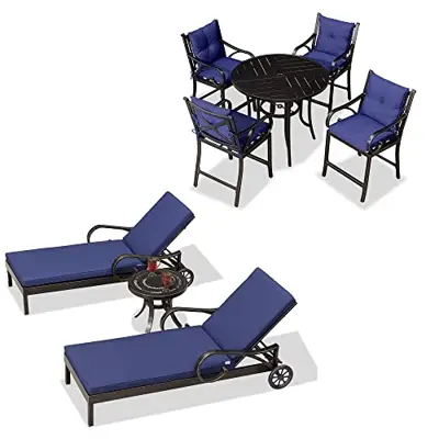 PURPLE LEAF 8 Pieces Outdoor Furniture Set Collection Includes Cast Aluminum Outside Chaise Lounge Set and Counter… - cast aluminum pool lounge chairs - B0BDMN3JL7