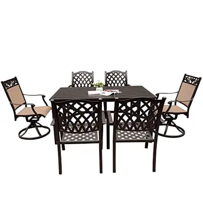 LAUREL CANYON Outdoor Patio Dining Furniture Set, 7 Piece Cast Aluminum, 6 Arm Chairs, 35