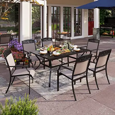 PHI VILLA Outdoor Patio Furniture Dining Set for 6, Cast Aluminum Patio Dining Chairs with Large Rectangular Metal… - cast aluminum stackable high dining sets - B09YR4PYWY