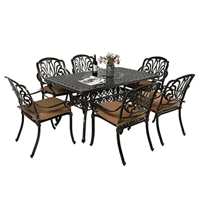 VIVIJASON 7-Piece Outdoor Furniture Dining Set, All-Weather Cast Aluminum Patio Conversation Set, Include 6 Cushioned… - cast aluminum stackable high dining sets - B09ZPJBX14