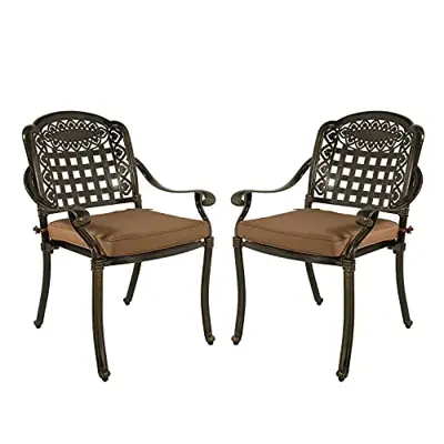 VIVIJASON 2-Piece Outdoor Cast Aluminum Cushioned Chairs, Patio Armrest Dining Chairs with Seat Cushions for Garden… - cast aluminum stackable patio chairs - B09FGHTD3K