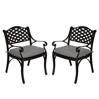 COBANA Outdoor Patio Dining Chairs Set of 2, Cast Aluminum Stackable Bistro Arm Chairs with Cushion for Garden, Backyard… - cast aluminum stackable outdoor chairs - B0B9H32XX1