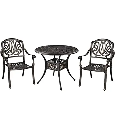 Yaheetech 3-Piece Outdoor Dining Set, All-Weather Cast Aluminum Patio Bistro Set with Umbrella Hole for Balcony, Lawn… - cast aluminum stackable patio sets under $800 - B08YY6XWGK