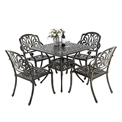 VIVIJASON 5-Piece Patio Furniture Dining Set, All-Weather Cast Aluminum Outdoor Conversation Set, Include 4 Chairs and a… - cast aluminum stackable patio sets under $800 - B0983RP36V