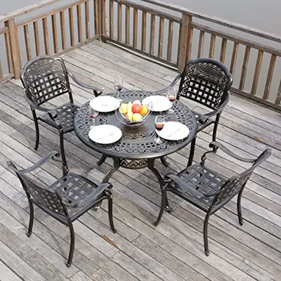 VIVIJASON 5-Piece Patio Furniture Dining Set, All-Weather Cast Aluminum Outdoor Conversation Set, Include 4 Chairs and 1… - cast aluminum stackable patio sets under $800 - B09DPZ89YN