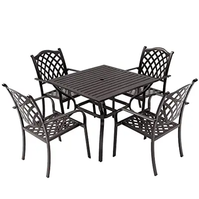 LAUREL CANYON Outdoor Patio Dining Furniture Set, 5 Piece Cast Aluminum, 4 Stackable Chairs, 37