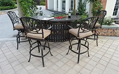 Theworldofpatio Elizabeth Cast Aluminum Powder Coated 5pc Party Bar Set with Party Bar Table - Antique Bronze - ccast aluminum outdoor bar sets - B00ZTROZAK