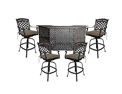 5 Piece Patio Set Nassau Party bar cast Aluminum Furniture Bottom seat Cushions. - ccast aluminum outdoor bar sets - B07JP5JDV3