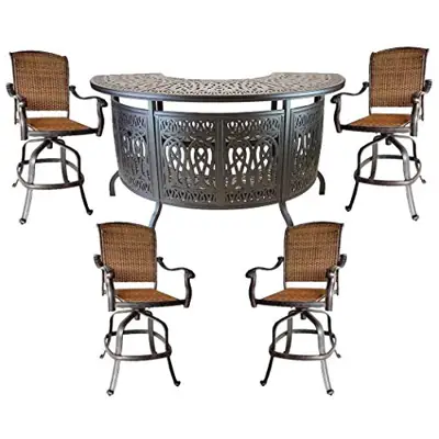 Sunvuepatio Patio Party bar Set 5pc Elisabeth cast Aluminum Powder Coated Wicker bar stools Set of 4 - ccast aluminum outdoor bar sets - B07NDLYZ66