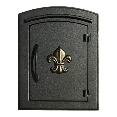 Qualarc MC-1402-BLK Manchester Fleur De Lis Logo Door Column Mount Non-Locking Mailbox, Black - fleur de lis cast aluminum mailboxes - B07GSPYZ8S