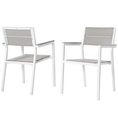 Modway Maine Aluminum Outdoor Patio Two Arm Chairs in White Light Gray - grey cast aluminum patio furniture - B00VJUCXJG