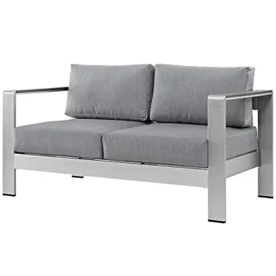 Modway Shore Aluminum Outdoor Patio Loveseat in Silver Gray - grey cast aluminum patio furniture - B01L9595MS