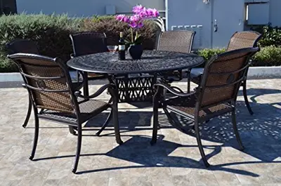 Santa Clara Outdoor Patio 7 pcs Round Dining Set Dark Bronze Cast Aluminum (Set with 6 Regular Chairs) - high end luxury cast aluminum outdoor furniture - B01MY5P4BD