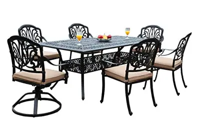 GrandPatioFurniture.com CBM Patio Elisabeth Cast Aluminum 7 Piece Dining Set w/ 2 Swivel Rockers 4 Arm-Chairs SH217-2S4A - high end luxury cast aluminum outdoor furniture - B072BCZS38