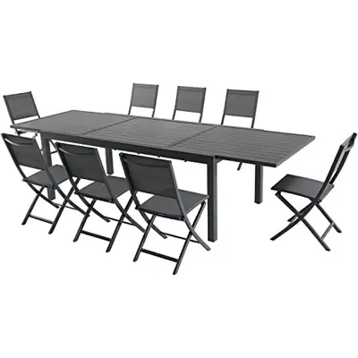 Hanover, Gray Naples 9-Piece Outdoor Dining Set | Aluminum 40