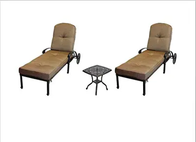 Elizabeth Outdoor Patio 3pc Chaise Lounges Set Dark Bronze Cast Aluminum (Walnut) - powder coated cast aluminum outdoor furniture - B00VVPEQ30