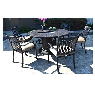 Sunvuepatio 7 pc Patio Dining Set Cast Aluminum Powder Coated Burner Round Table Grand Tuscany Outdoor Dining Chairs and… - powder coated cast aluminum outdoor furniture - B01M8NOLA3