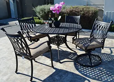 theWorldofpatio Grand Tuscany Cast Aluminum Powder Coated 5pc Outdoor Patio Dining Set with 48