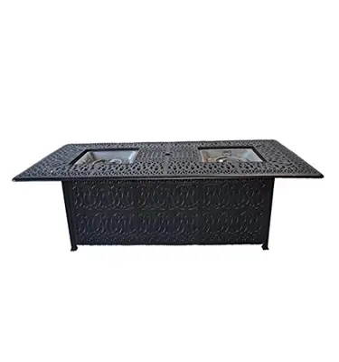 Cast Aluminum Patio Fire Table Dining Double Burner Fire Pit Table Desert Bronze - rectangular cast aluminum patio tables - B01594RT00