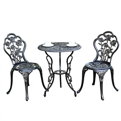 JARDIN DE CENTENNIAL Patio Bistro Set.Rust-Resistant Cast Aluminum Bistro Table Set with Umbrella Hole for Backyard… - rose cast aluminum bistro sets - B09QLVWRGF