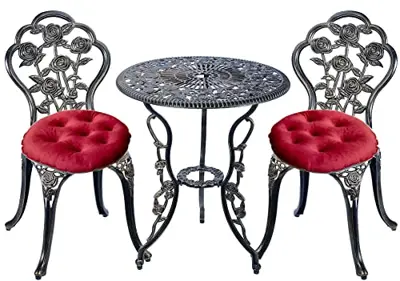 Mandolin Patio Table and Chairs,5 Piece Outdoor Dining Set,Rust-Resistant Cast Aluminum Bistro Set with Cushion.Rose… - rose cast aluminum bistro sets - B09XLM6455