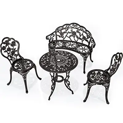 Sundale Outdoor Cast Aluminum Bistro Set of 4, Patio Conversation Set with Umbrella Hole for Balcony All Weather… - rose cast aluminum bistro sets - B0B3MY3C5J