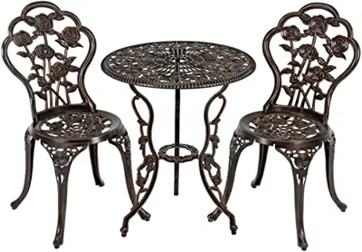 CIYOUNG Patio Bistro Set 3-Piece Outdoor Cast Aluminum All Weather Rust-Resistant Bistro Table Set w/ 2 Chairs, Umbrella… - rose cast aluminum bistro sets - B0B9VKQ6K8