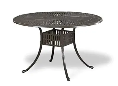 Homestyles 6661-32 Outdoor Dining Table, 48.25Lx48.25Dx29H, Taupe - round cast aluminum outdoor dining tables - B08YRZJCS1