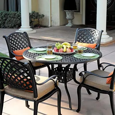 Darlee Nassau 5 Piece Cast Aluminum Patio Dining Set with Round Table - round cast aluminum patio table sets - B00N12E6Q8