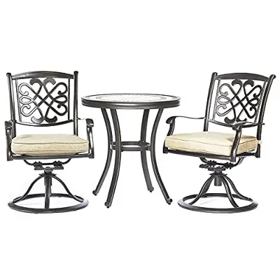 Dali 3 Piece Bistro Set, Handmade Contemporary Round Table Patio Glider Chairs Garden Backyard Outdoor Furniture - round cast aluminum patio table set - B07DD8GSG4