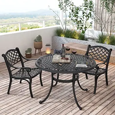 Elephance Patio Table and Chairs Cast Aluminum Outdoor Dining Furniture Set 3 Piece, 42