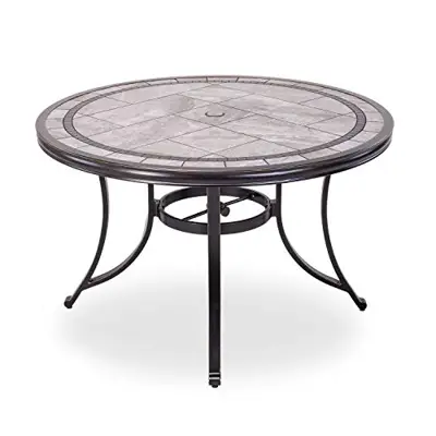 Dali Single Sale Outdoor Dining Table Contemporary Round a Tile-Top Design with Heavy-Duty Frames 46'' - round cast aluminum patio tables - B07N76NQT9