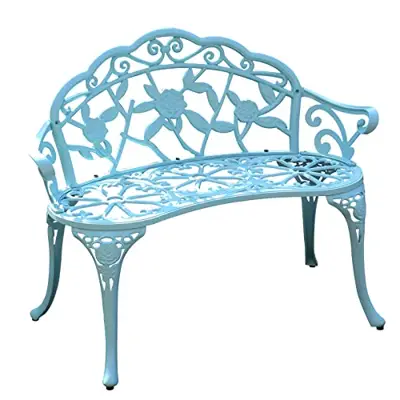 KAI LI Garden Bench, Metal Aluminum Rose, Suitable for Garden Porch Park Front Porch Balcony Outdoor (Light Blue) - small cast aluminum garden benches - B09ZPTWCBX