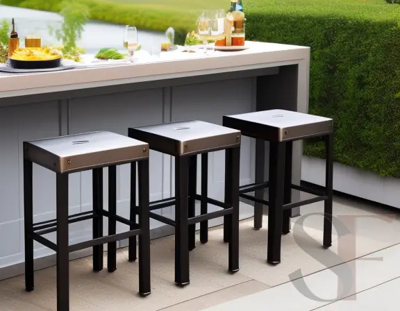 three bronze Cast Aluminum Bar Stools on the patio 02