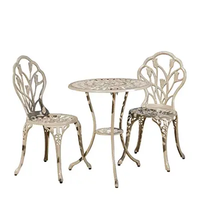 Christopher Knight Home Nassau Outdoor Vintage Style Cast Aluminum Bistro Set with Tulips, 3-Pcs, Sand - vintage cast aluminum patio furniture - B00C5RNU76