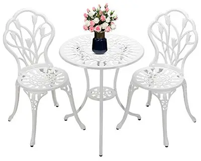 LAUREL CANYON 3-Piece Bistro Table Set, Cast Aluminum Outdoor Bistro Furniture Set, Patio Bistro Sets with Small Round… - vintage cast aluminum patio furniture - B08BFZNJC6