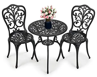 LAUREL CANYON 3-Piece Bistro Table Set, Cast Aluminum Outdoor Bistro Furniture Set, Patio Bistro Sets with Small Round… - vintage cast aluminum patio furniture - B08BG27KGY