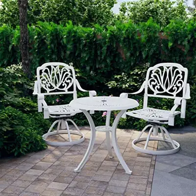 3 Pieces Outdoor Patio Furniture Set Cast Aluminum Patio Bistro Set Outdoor Bistro Set Table and Chairs Set for Pool… - white cast aluminum bistro sets - B09N98VP98