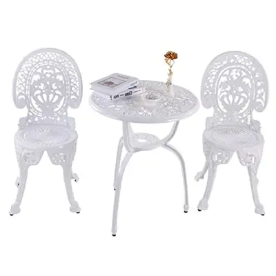 Kaili Patio Bistro Sets 3 Piece cast Aluminum Patio Furniture Outdoor Garden Metal Rust Proof Tables and Chairs White… - white cast aluminum bistro sets - B0BH2BKP8H