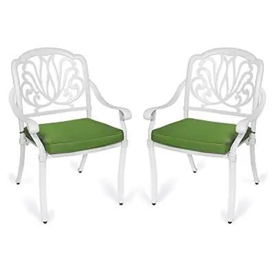 VIVIJASON 2-Piece Outdoor Bistro Dining Cushioned Chairs, Patio Cast Aluminum Dining Chairs, Patio Bistro Chair Set for… - white cast aluminum chairs - B0B3JG3YSS