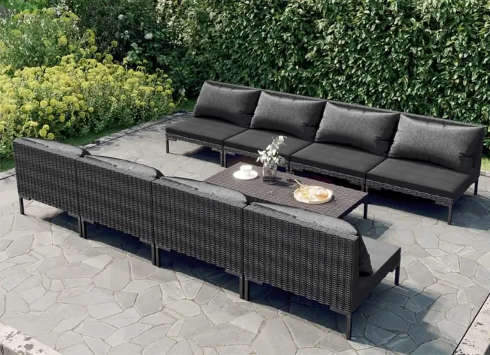 How Much Space Do You Need for a Conversation Set - A large size patio conversation set 8-seater near a garden