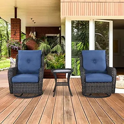 patio conversation set with two blue swivel chairs - B0B24S8TZL